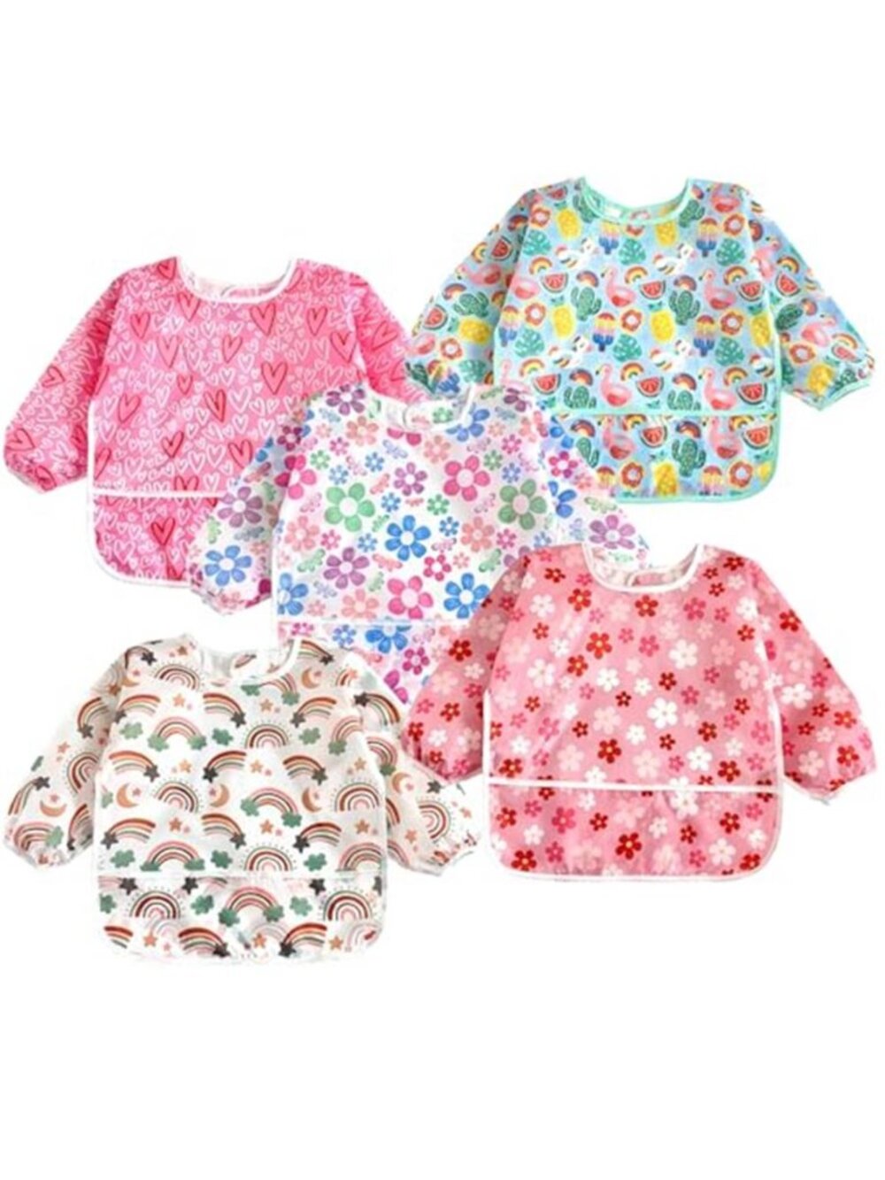 5 Pack Baby Long Sleeve Bibs Waterproof Full Sleeve Bib
